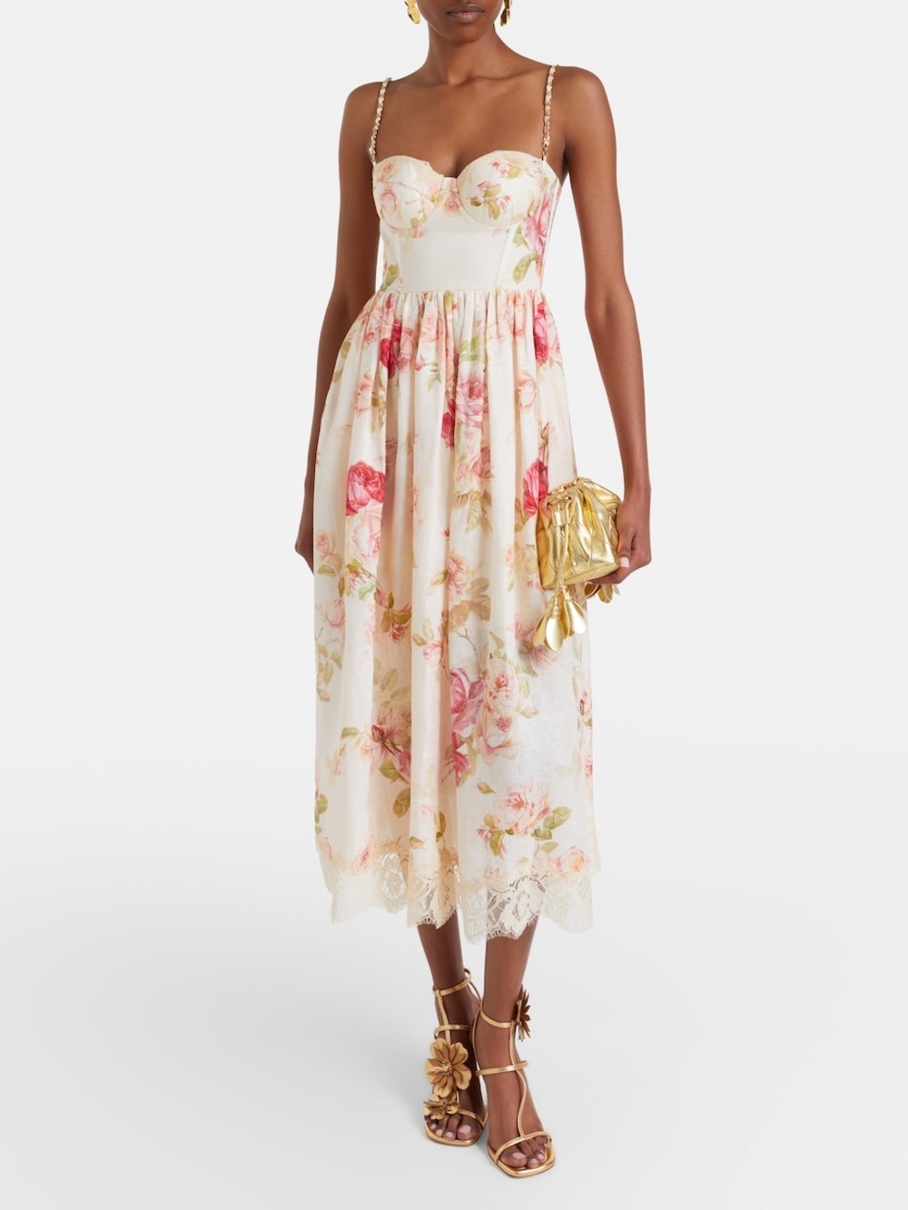 Zimmermann NWOT Roselight floral linen bustier dress